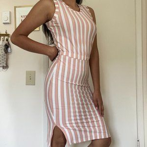 NWT Midi Flattering Pink and White Striped Dress